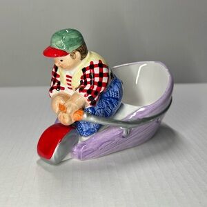 Lotus Dip Bowl Beer Drinker Fisherman Pond Vintage 90s Summer Party Ceramic Dish